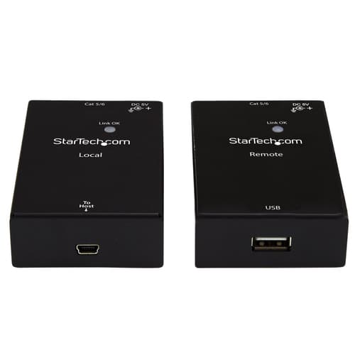 StarTech.com USB 2.0 Extender over Cat5e/Cat6 Cable (RJ45) - Up to 165ft (50m) - High Speed USB Port Extender Adapter Kit - Powered - USB over Ethernet Cable Extender - 480Mbps - Metal - TAA