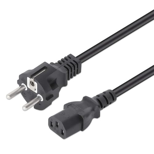 Manhattan Mains Power Cord/Cable, Euro 2-pin plug (CEE 7/4 Schuko) to C13 Female (kettle lead), 1m, 10A, Black, Lifetime Warranty