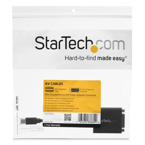 StarTech.com Mini DisplayPort to DVI Adapter - Mini DP to DVI-D Converter - 1080p Video - VESA Certified - mDP or Thunderbolt 1/2 Mac/PC to DVI Monitor - mDP 1.2 to DVI Single-Link Dongle