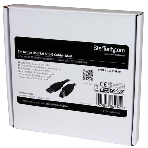 StarTech.com 5m (16ft) Active USB 3.0 (5Gbps) USB-A to USB-B Cable - M/M