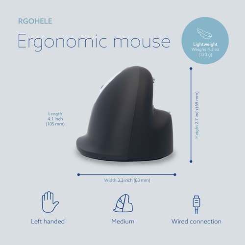 R-Go Tools Ergonomic mouse R-Go HE Break with break software, medium (hand size 165-185 mm), left-handed, Wired, black
