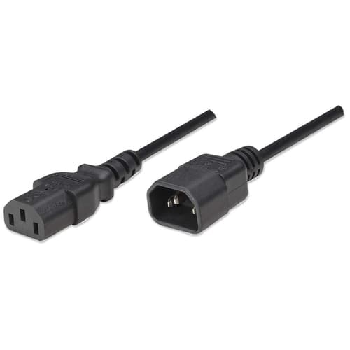 Manhattan Power Cord/Cable, C14 Male to C13 Female (kettle lead), Monitor to CPU, 1.8m, 10A, Black, Lead, Lifetime Warranty