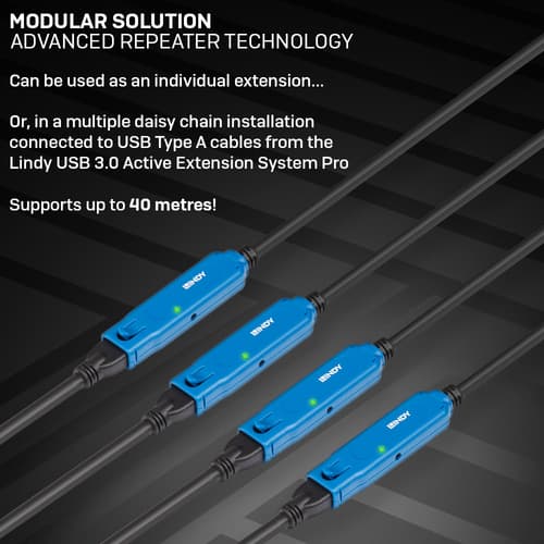 Lindy 43381 USB cable USB 3.2 Gen 1 (3.1 Gen 1) 8 m USB C USB A 5 Gbit/s Black, Blue