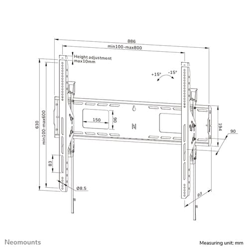 Neomounts WL35-750BL18 Heavy duty wall mount 55-98" - tilt - lockable - fast installation - TÜV