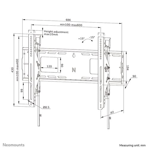 Neomounts WL35-750BL16 Heavy duty wall mount 42-86" - tilt - lockable - fast installation - TÜV