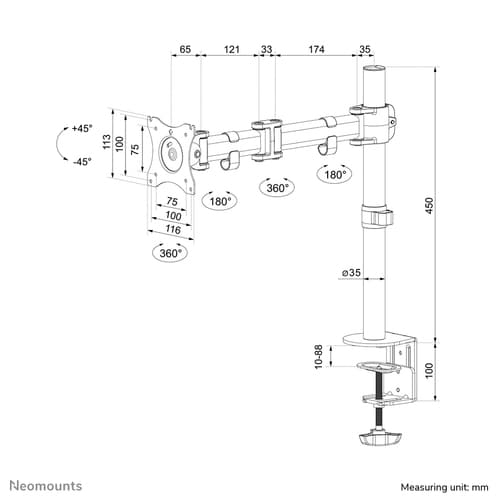 Neomounts NM-D135BLACK Monitor arm 10-27"