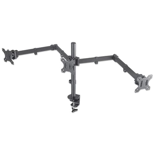 Manhattan Triple Desk Mount for TV & Monitors, For screens: 10" to 27", Clamp Assembly, VESA compatibility: 75x75 and 100x100mm - check the dimensions of the four mounting holes on back of screen to ensure it fits, Max 7kg (each), Black, Bracket, Lifetime Warranty