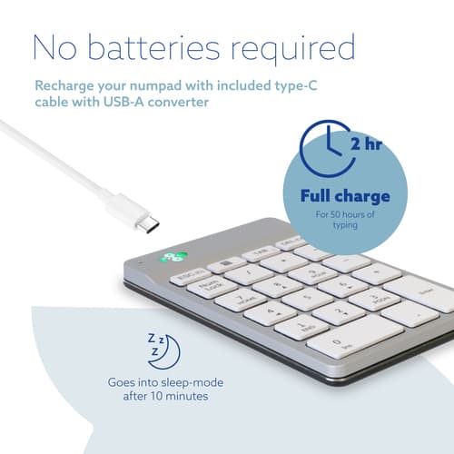 R-Go Tools Numeric keypad R-Go Numpad Break, ergonomic numeric keypad with break software, bluetooth, white