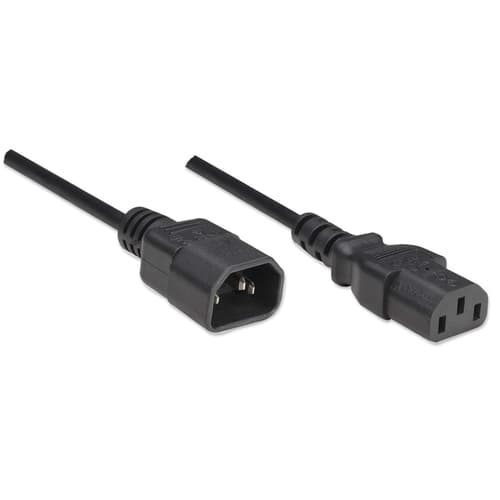 Manhattan Power Cord/Cable, C14 Male to C13 Female (kettle lead), Monitor to CPU, 1.8m, 10A, Black, Lead, Lifetime Warranty