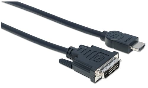 Manhattan HDMI to DVI-D 24+1 Cable, 3m, Male to Male, Black, Dual Link, Compatible with DVD-D, Lifetime Warranty, Equivalent to HDDVIMM3M