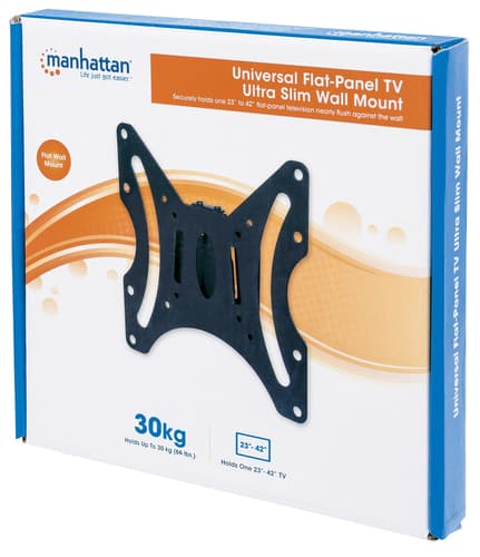 Manhattan Wall Mount for TV & Monitors (Fixed), For screens 23" to 42", VESA compatibility: all between 75x75mm to 200x200mm - check the dimensions of the four mounting holes on back of screen to ensure it fits, Max 30kg, Black, Bracket