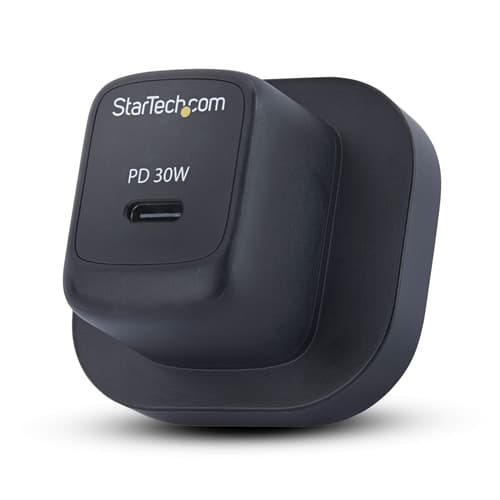 StarTech.com 30W USB‑C Wall Charger, Portable GaN Charger with USB Power Delivery Fast Charging, GaN 5V/9V/15/20V PD, USB-C Charger, Black