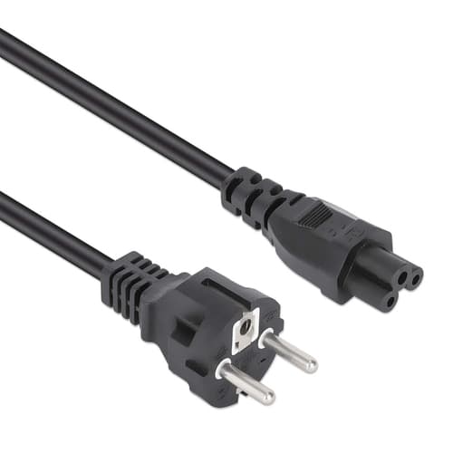 Manhattan Mains Power Cord/Cable, Euro 2-pin (CEE 7/4 Schuko) plug to C5 Female (cloverleaf/triangular), 1m, 2.5A, Lead, Lifetime Warranty