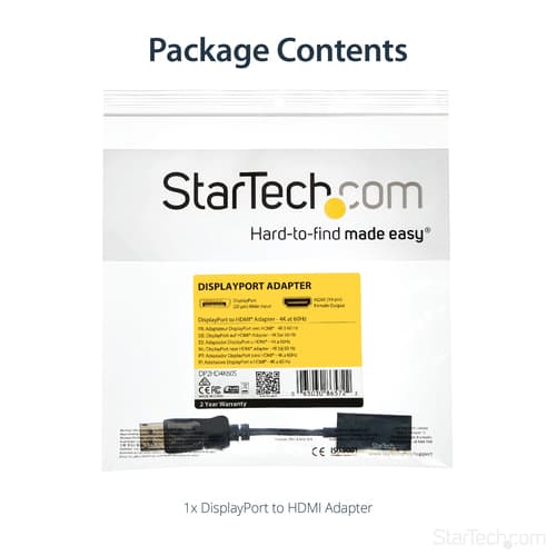 StarTech.com DisplayPort to HDMI Adapter - 4K 60Hz Active DP 1.4 to HDMI 2.0 Video Converter - DP to HDMI Monitor/TV/Display Cable Adapter Dongle - Latching DP Connector