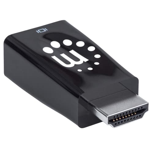 Manhattan HDMI to VGA (with Audio) Converter, 1080p, Male to Female, Micro-USB Power Input Port for additional power if needed, Black, Three Year Warranty