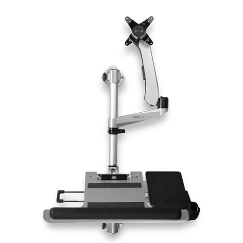 StarTech.com Wall Mount Workstation - Articulating Standing Desk w/ Ergonomic Height Adjustable Monitor Arm & Padded Keyboard Tray - 34" VESA Display - Foldable Wall Mounted Sit Stand - TAA
