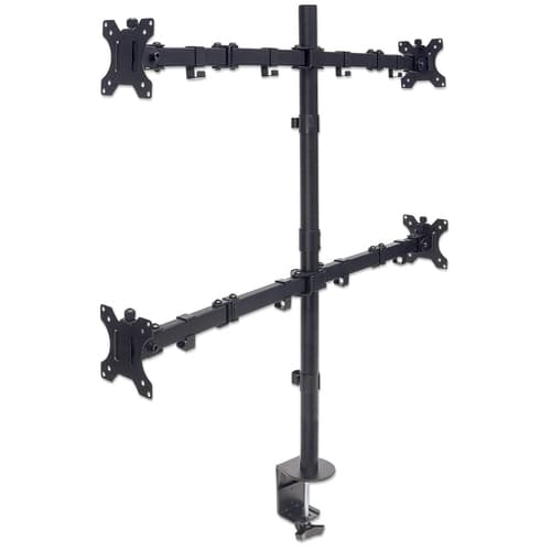 Manhattan Quad Desk Mount for TV & Monitors, For screens 10" to 27", Stand or Clamp Assembly, VESA compatibility: 75x75 and 100x100mm - check the dimensions of the four mounting holes on back of screen to ensure it fits, Max 8kg (each), Black, Bracket