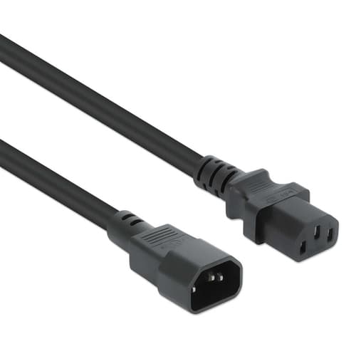 Manhattan Power Cord/Cable, C14 Male to C13 Female (kettle lead), Monitor to CPU, 3m, 10A, Black, Lead, Lifetime Warranty