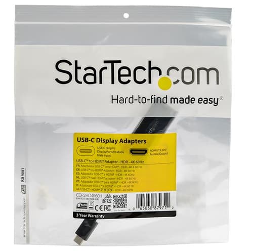 StarTech.com USB C to HDMI Adapter - 4K 60Hz Video, HDR10 - USB-C to HDMI 2.0b Adapter Dongle - USB Type-C DP Alt Mode to HDMI Monitor/Display/TV - USB C to HDMI Converter