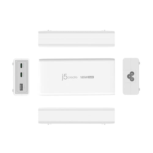 j5create JUP37185W 185W GaN PD 3.1 USB-C® 3-Port Charger-EU, Black