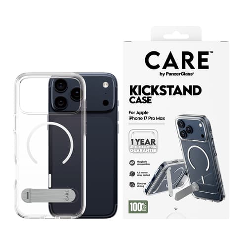 PanzerGlass CARE™ by ® Kickstand Case Transparent w. MagSafe iPhone 17 Pro Max