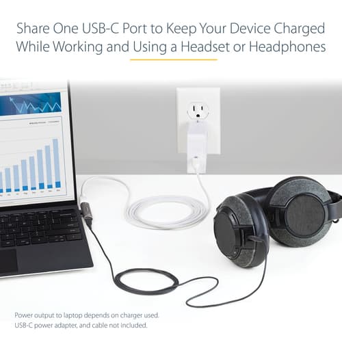 StarTech.com USB C Audio & Charge Adapter - USB-C Audio Adapter w/ USB-C Audio Headphone/Headset Port and 60W USB Type-C Power Delivery Pass-through Charger - For USB-C Phone/Tablet/Laptop