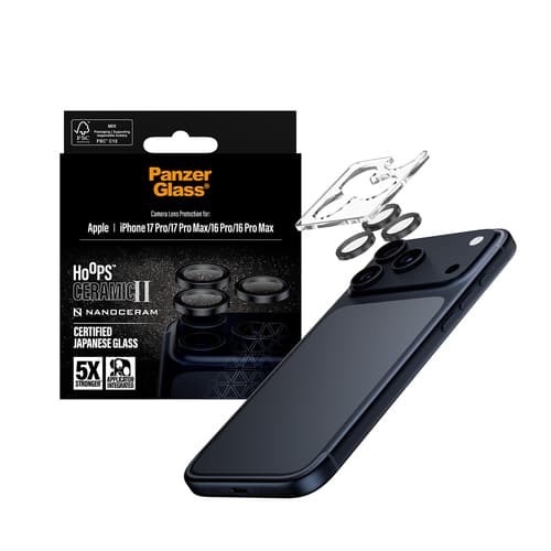 PanzerGlass ® Hoops® Ceramic II Camera Lens Protector iPhone 17 Pro | iPhone 17 Pro Max | iPhone 16 Pro | 16 Pro Max Clear screen protector Apple 1 pc(s)
