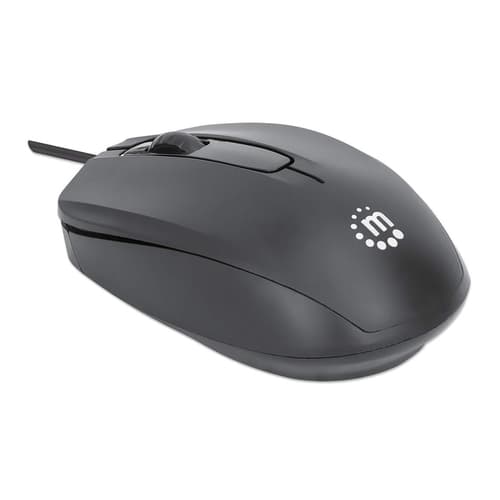 Manhattan Comfort II USB Wired Mouse, Black, 1000dpi, USB-A, Optical, Ambidextrous, Portable/Compact, Three Button with Scroll Wheel, Three Year Warranty