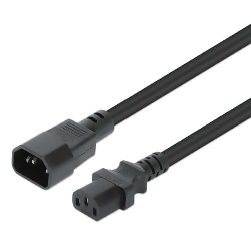 Manhattan Power Cord/Cable, C14 Male to C13 Female (kettle lead), Monitor to CPU, 3m, 10A, Black, Lead, Lifetime Warranty