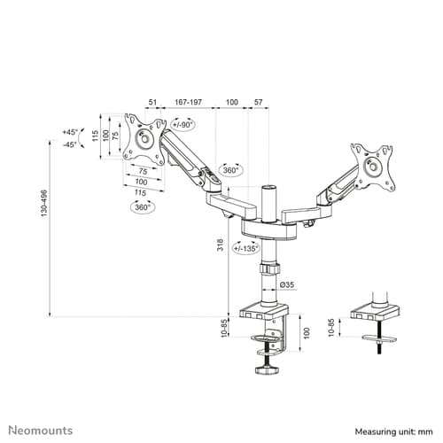 Neomounts DS70-750BL2 Monitor arm 17-27" - gas spring