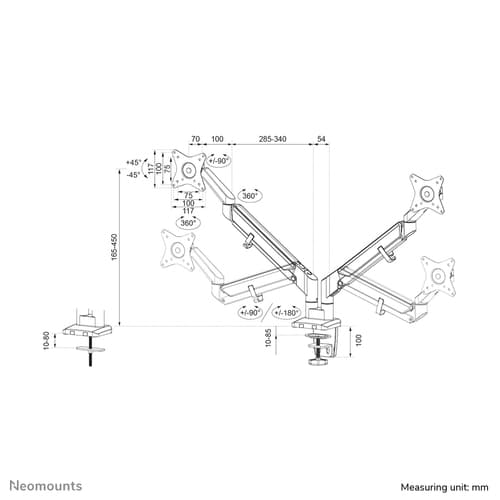 Neomounts DS70-810BL2 Monitor arm 17-32" - gas spring - space saving - 180°-stop