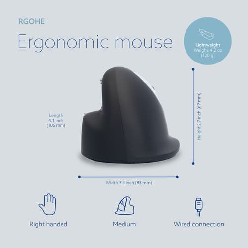 R-Go Tools Ergonomic mouse R-Go HE Break with break software, medium (hand size 165-185 mm), right-handed, Wired, black