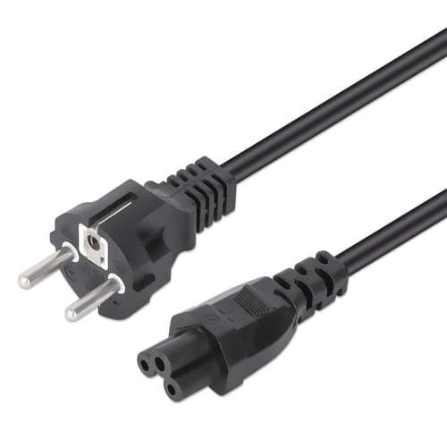 Manhattan Mains Power Cord/Cable, Euro 2-pin (CEE 7/4 Schuko) plug to C5 Female (cloverleaf/triangular), 1m, 2.5A, Lead, Lifetime Warranty