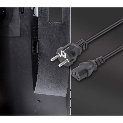 Manhattan Mains Power Cord/Cable, Euro 2-pin plug (CEE 7/4 Schuko) to C13 Female (kettle lead), 1m, 10A, Black, Lifetime Warranty